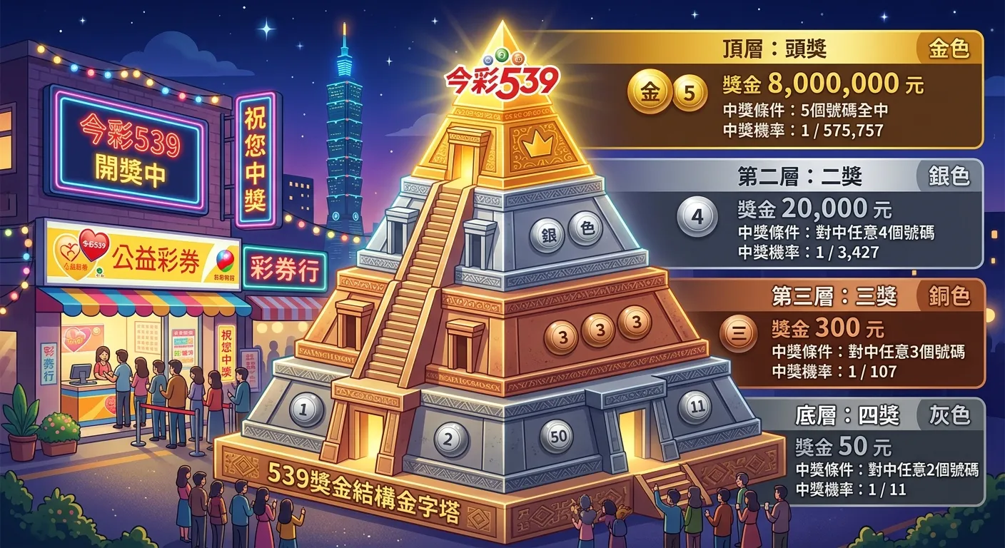 今彩539獎金多少？2026 中獎規則與獎金計算完整對照表