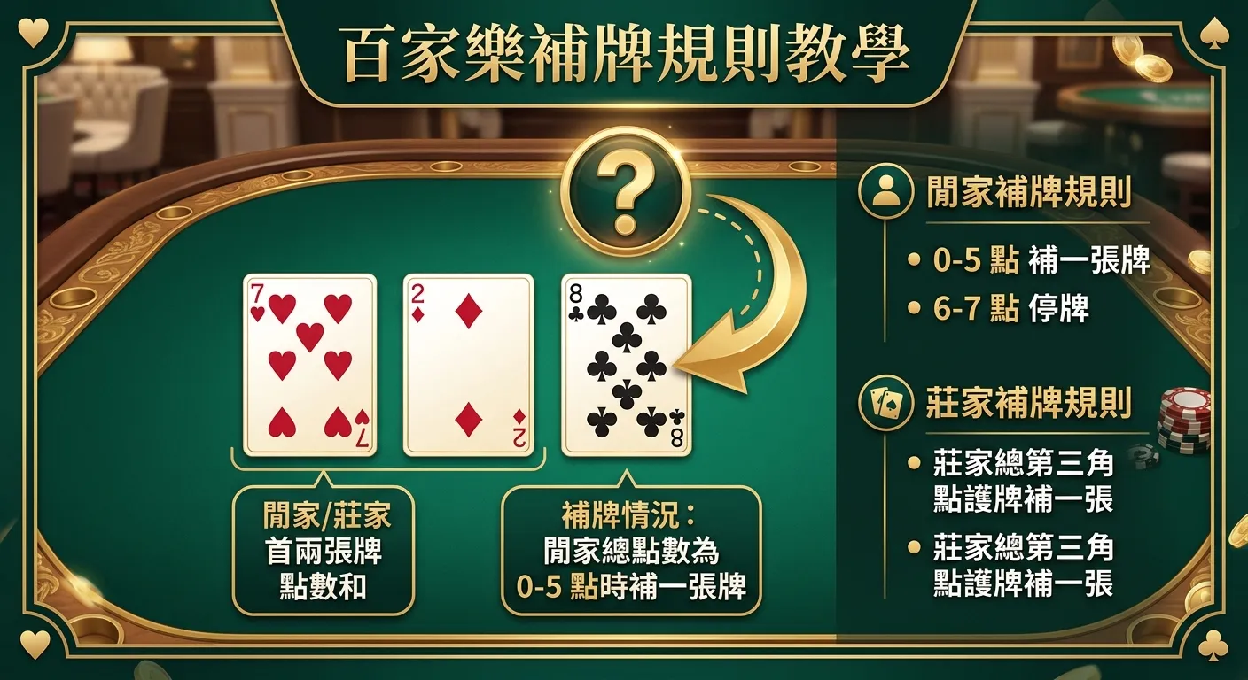 2026 百家樂補牌規則詳解：第三張牌的發牌條件圖解教學
