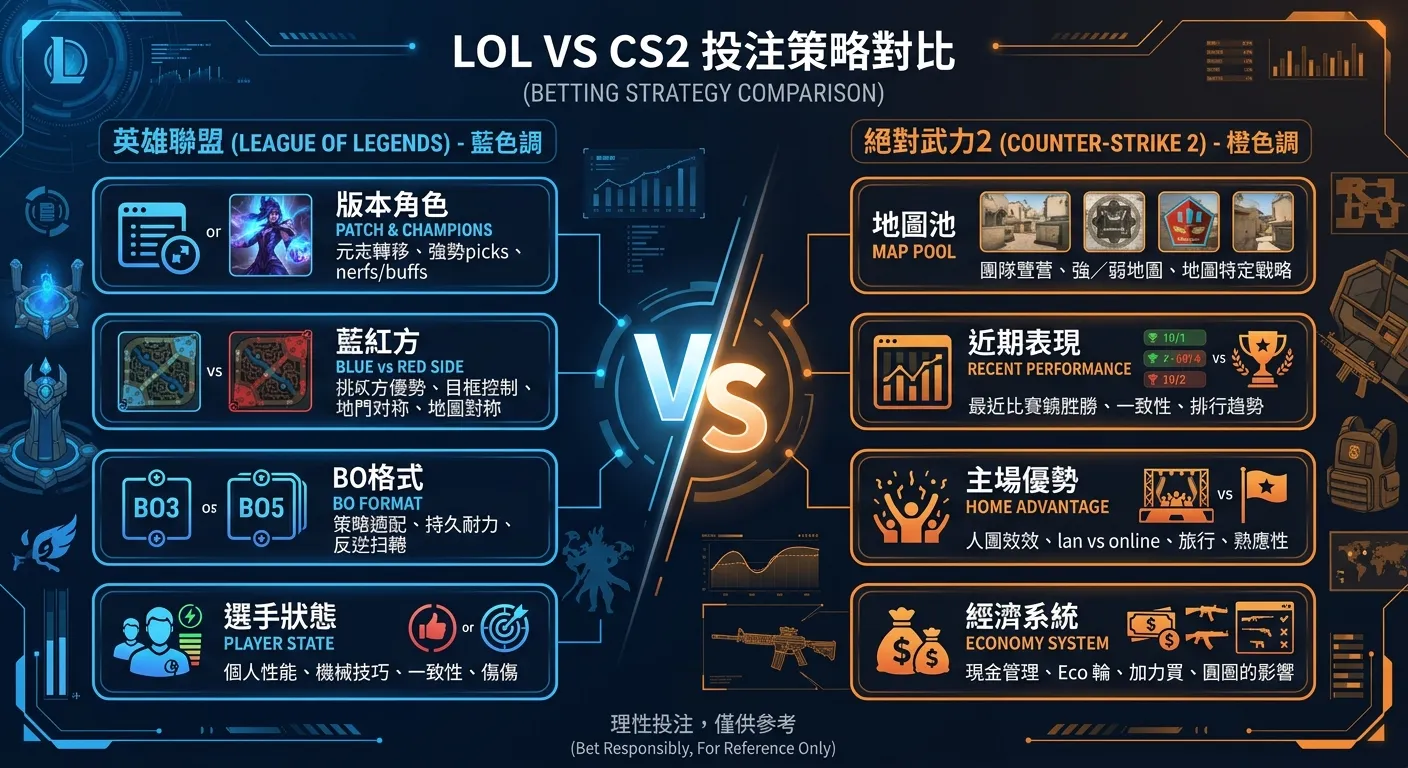 2026 年度電競重要賽事時間軸圖，以橫向時間軸展示 1-12 月的主要賽事，每個賽事節點標示遊戲名稱和投注熱度星級，重大賽事（LOL Worlds、Dota2 TI、EWC）以較大圖示和金色標記突出顯示，配色使用藍紫漸層
