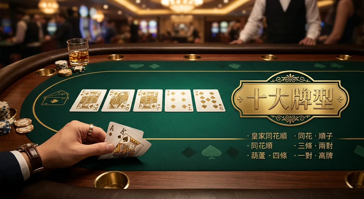 德州撲克牌型完整教學｜2026 十大牌型排序、出現機率與勝率分析